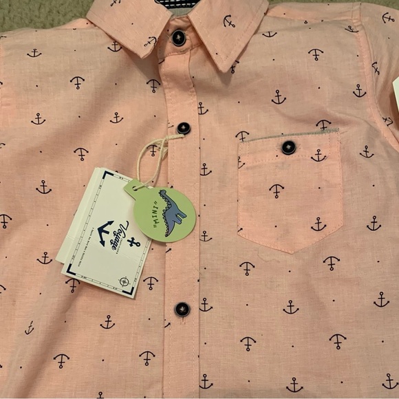 Pink Anchor Print Kids Button Down Shirt - Picture 8 of 13